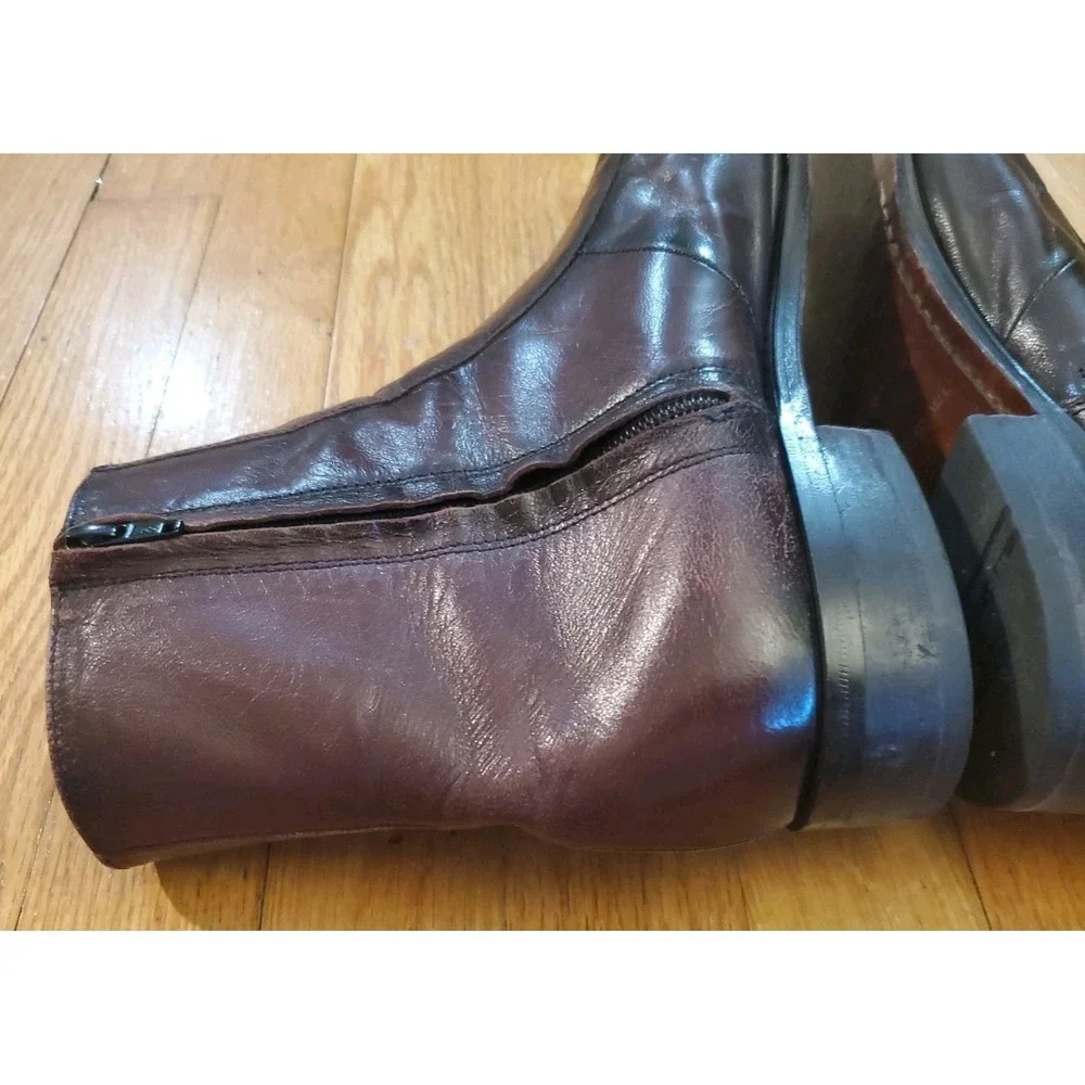 Florsheim Mens Burgundy Leather Side Zip Ankle Boots Square Toe 10.5 D 11087-05